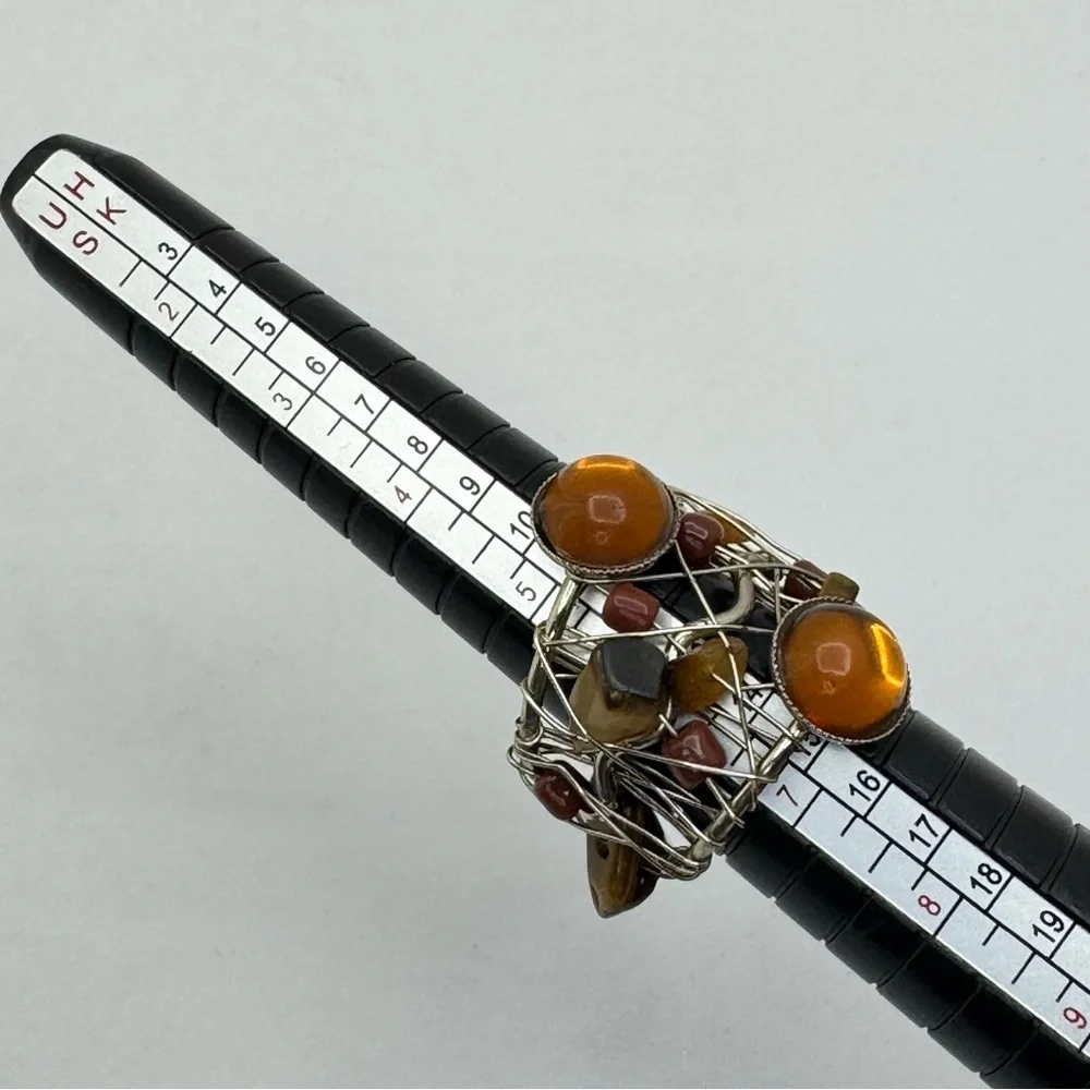 Artisan Wire Wrapped Gemstone Lucite Statement Ring Abstract Modern